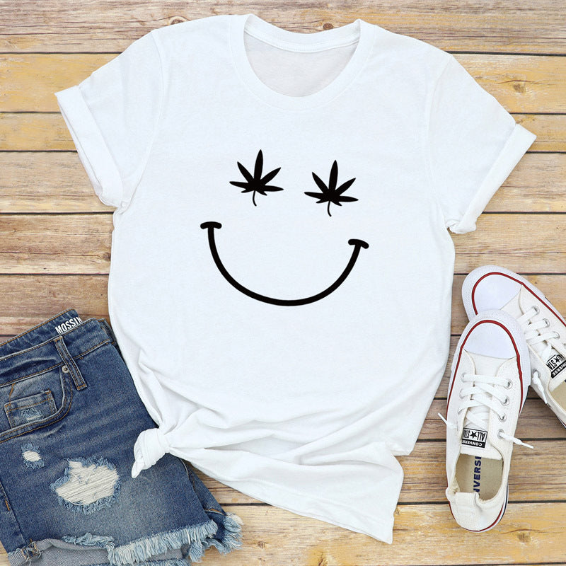 Women's Canna-Leaf Smiley T-Shirt