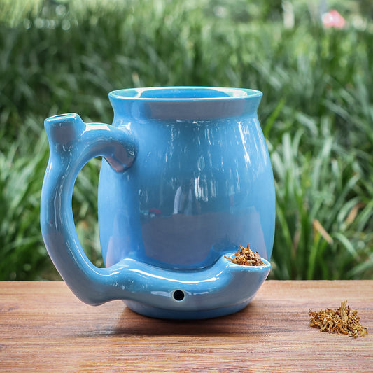 Small Blue Ceramic Wake and Bake Coffee Mug