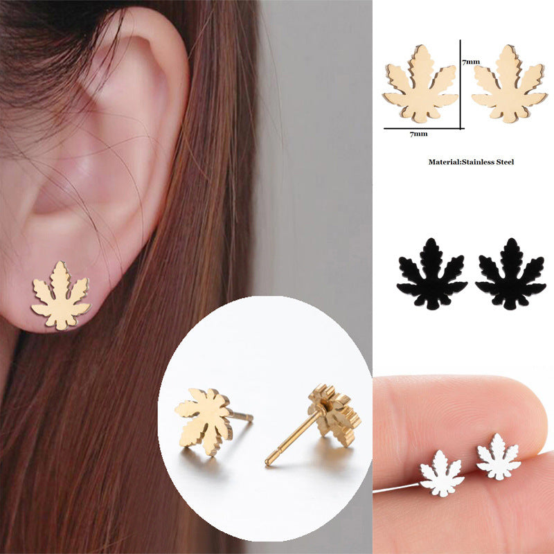 Unisex Petite Stainless Steel Canna-leaf Earrings in Various Colors