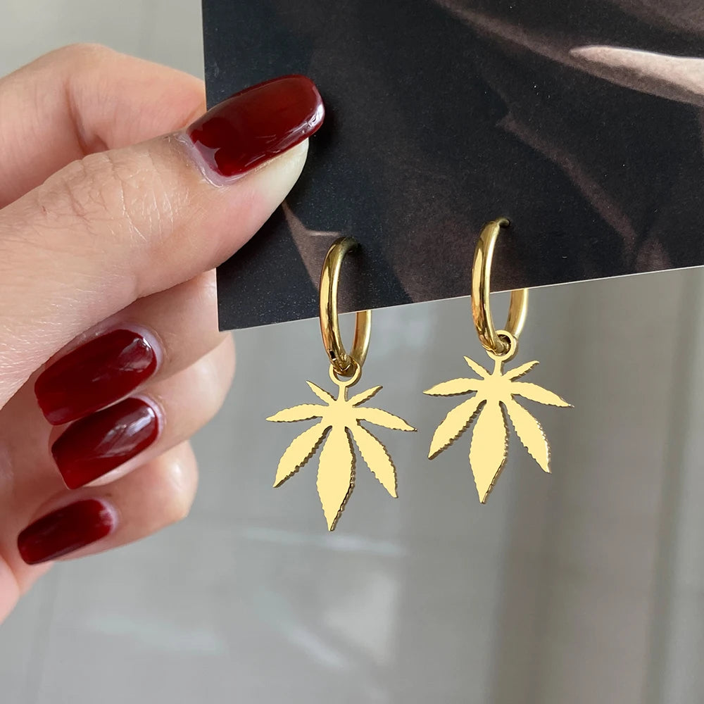 Stainless Steel Canna-Leaf Drop Earring in Gold or Silver