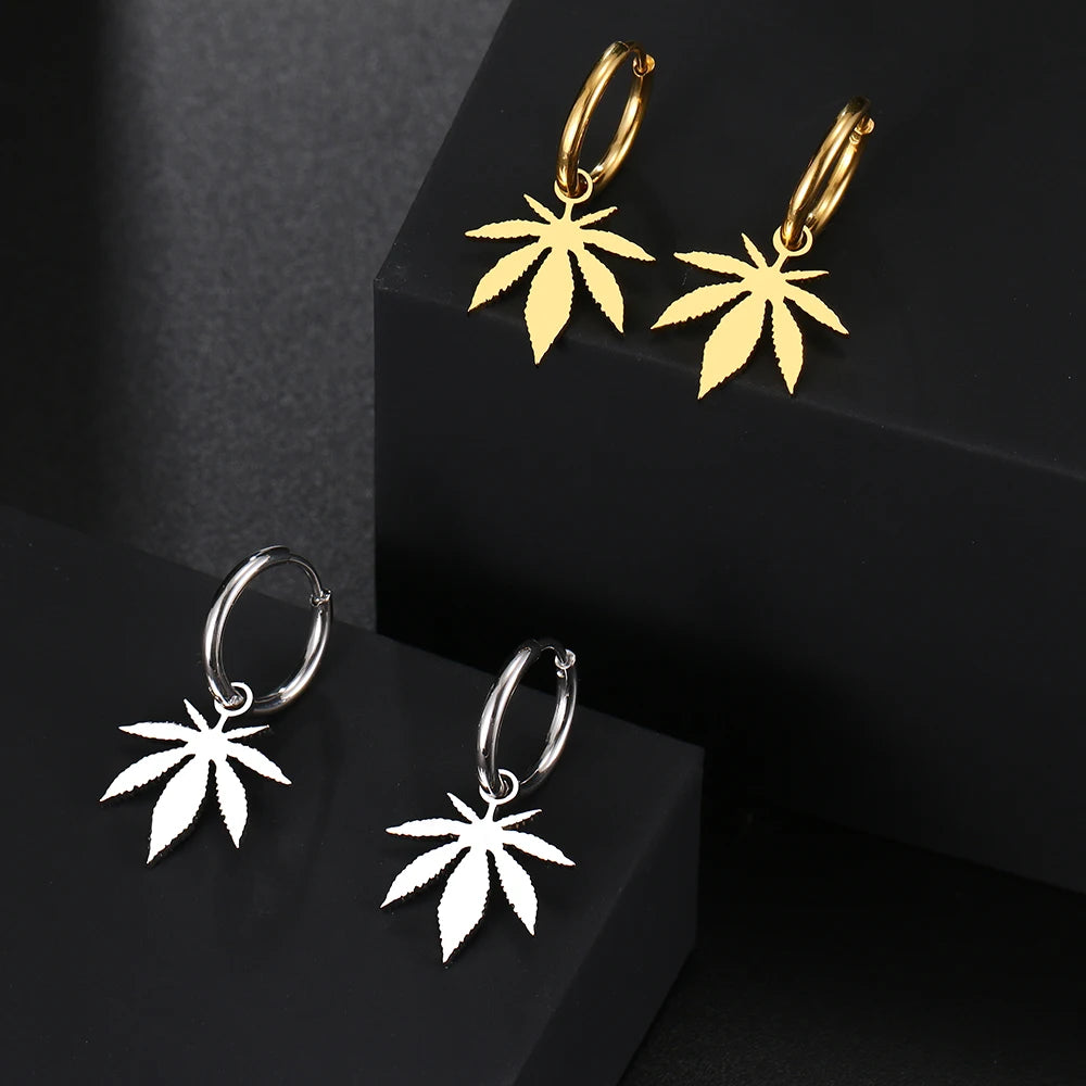 Stainless Steel Canna-Leaf Drop Earring in Gold or Silver