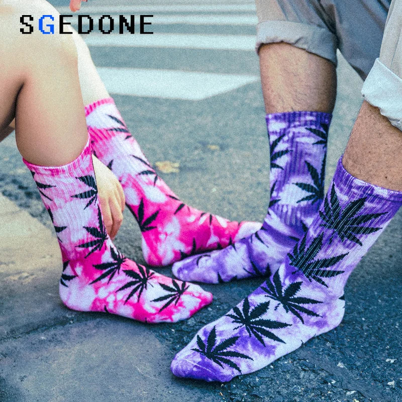 Unisex Tie-Dye Canna-Leaf Tube Skate Socks -1 pair