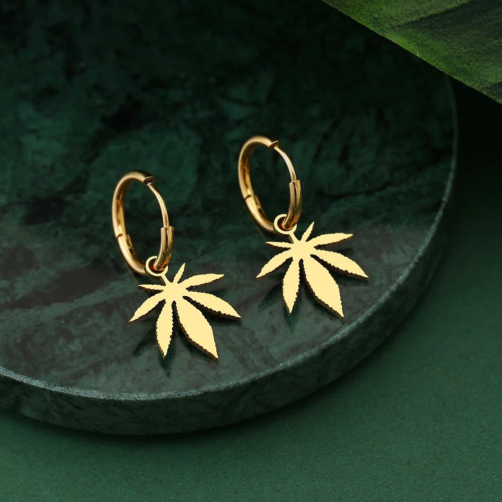 Stainless Steel Canna-Leaf Drop Earring in Gold or Silver