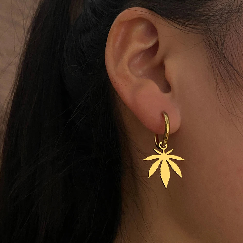 Stainless Steel Canna-Leaf Drop Earring in Gold or Silver