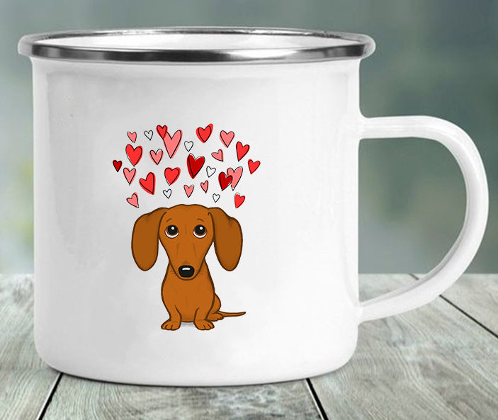 Stainless Steel Enameled Doxie Print Mug