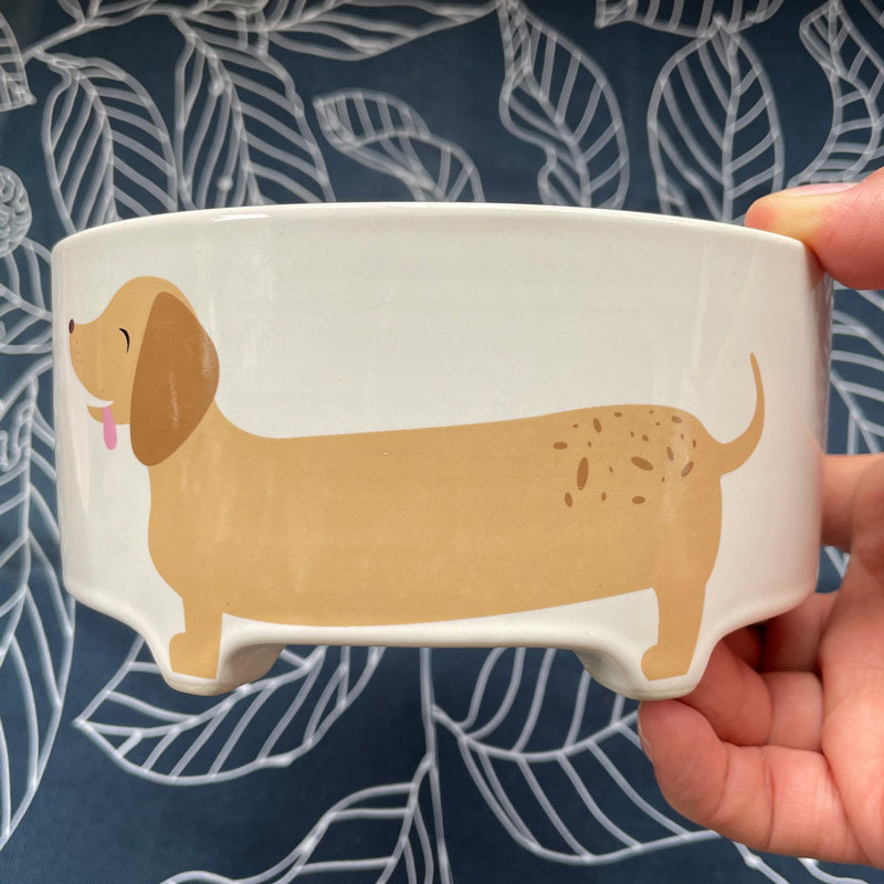 Ceramic Pet Bowl with Adorable Cartoon Dachshund