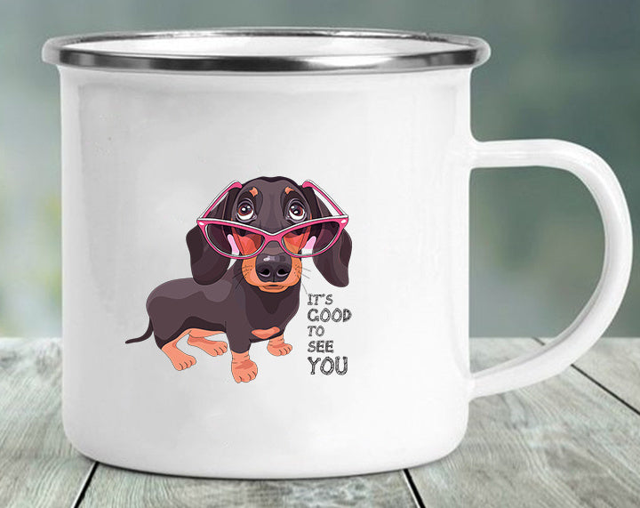 Stainless Steel Enameled Doxie Print Mug