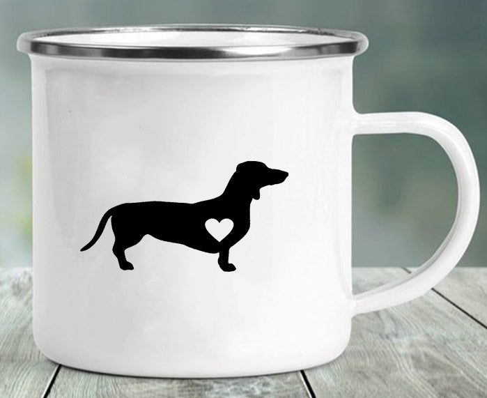 Stainless Steel Enameled Doxie Print Mug