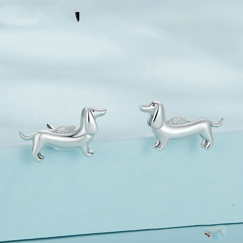 Sterling Silver Dachshund Shaped Earrings