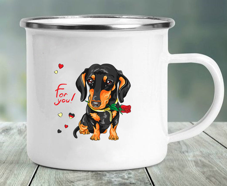 Stainless Steel Enameled Doxie Print Mug