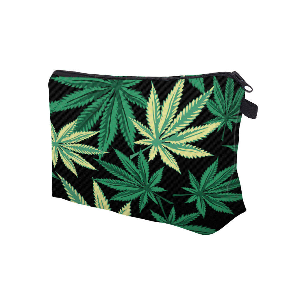 Waterproof Travel Pouch/Makeup/Stash Bag- Canna Leaf Print