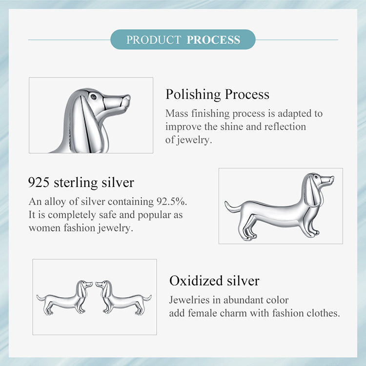 Sterling Silver Dachshund Shaped Earrings