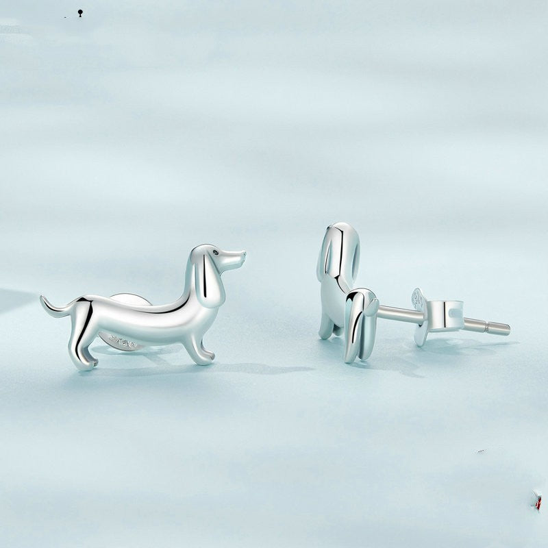 Sterling Silver Dachshund Shaped Earrings