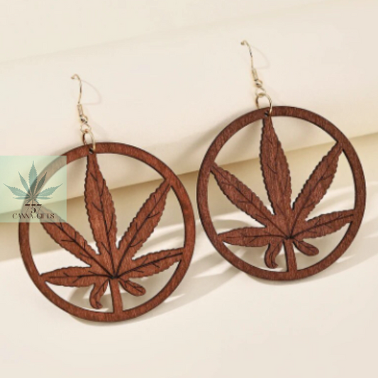 757 Cannagifts Hand-Punched Cannabys Leaf Dangle Earrings