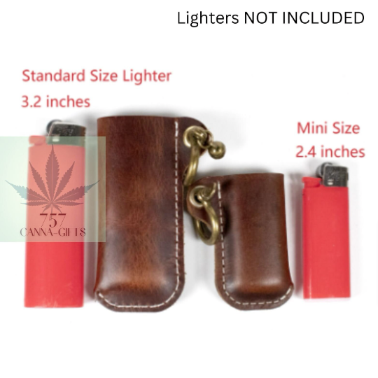 757 Cannagifts Genuine Cowhide Leather Lighter Case Holder For Bic Cricket Lighters With Metal Horseshoe Accents- Various Styles