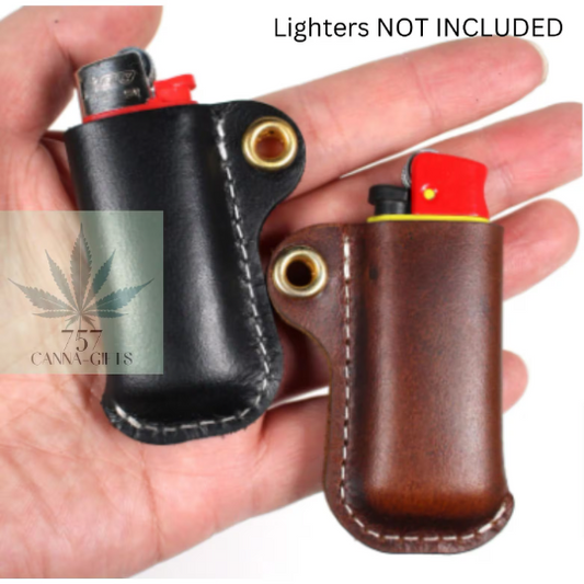 757 Cannagifts Genuine Cowhide Leather Lighter Case Holder For Bic Cricket Lighters With Metal Horseshoe Accents- Various Styles