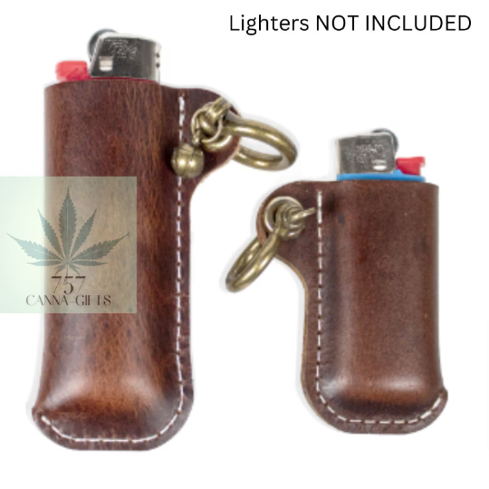 757 Cannagifts Genuine Cowhide Leather Lighter Case Holder For Bic Cricket Lighters With Metal Horseshoe Accents- Various Styles