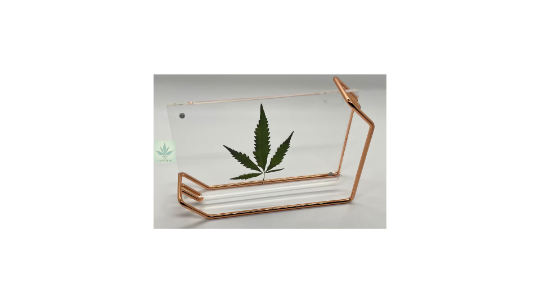 757 Cannagifts Genuine Pressed White Widow Leaf in a Floating Acrylic Frame- Small Rose Gold