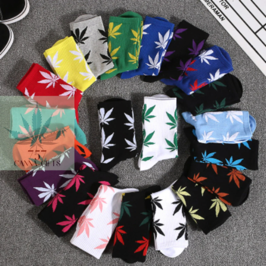 757 Cannagifts Pot Leaf Socks- Crew length, super soft, and fun