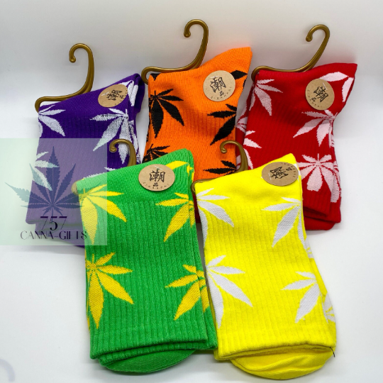 757 Cannagifts Pot Leaf Socks- Crew length, super soft, and fun