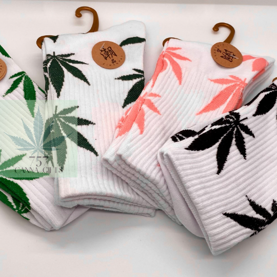 757 Cannagifts Pot Leaf Socks- Crew length, super soft, and fun