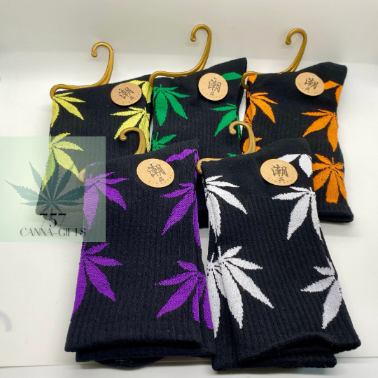 757 Cannagifts Pot Leaf Socks- Crew length, super soft, and fun