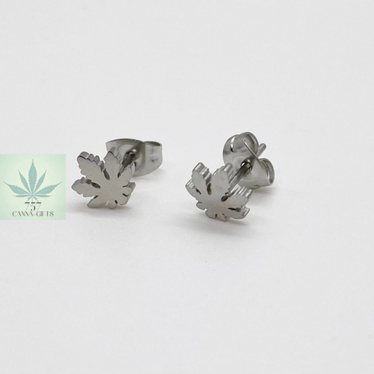 757 Cannagifts Unisex Stainless Steel Petite Cannabis Earrings