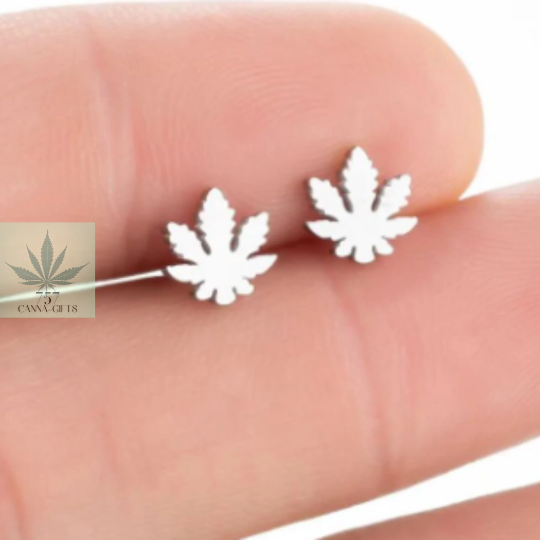 757 Cannagifts Unisex Stainless Steel Petite Cannabis Earrings